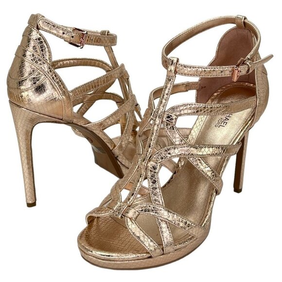 Michael Kors Sandra Soft Pink Metallic Leather Womens Heels Size 7M - Picture 10 of 12